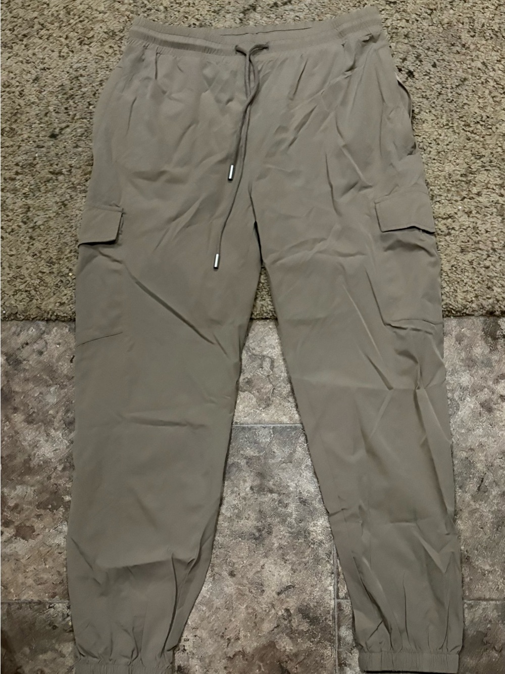 Women's Cargo Jogger Pants in Taupe with Drawstring Waist